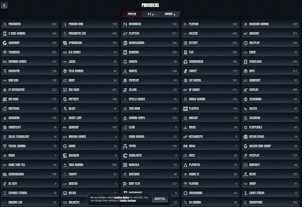 Glorion game providers — Pragmatic Play, Evolution, Hacksaw Gaming, NetEnt, Nolimit City and more